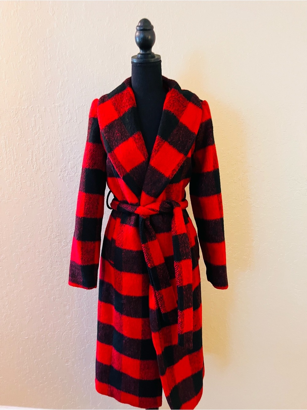 Forever 21 Red and Black Plaid Wrap Coat
